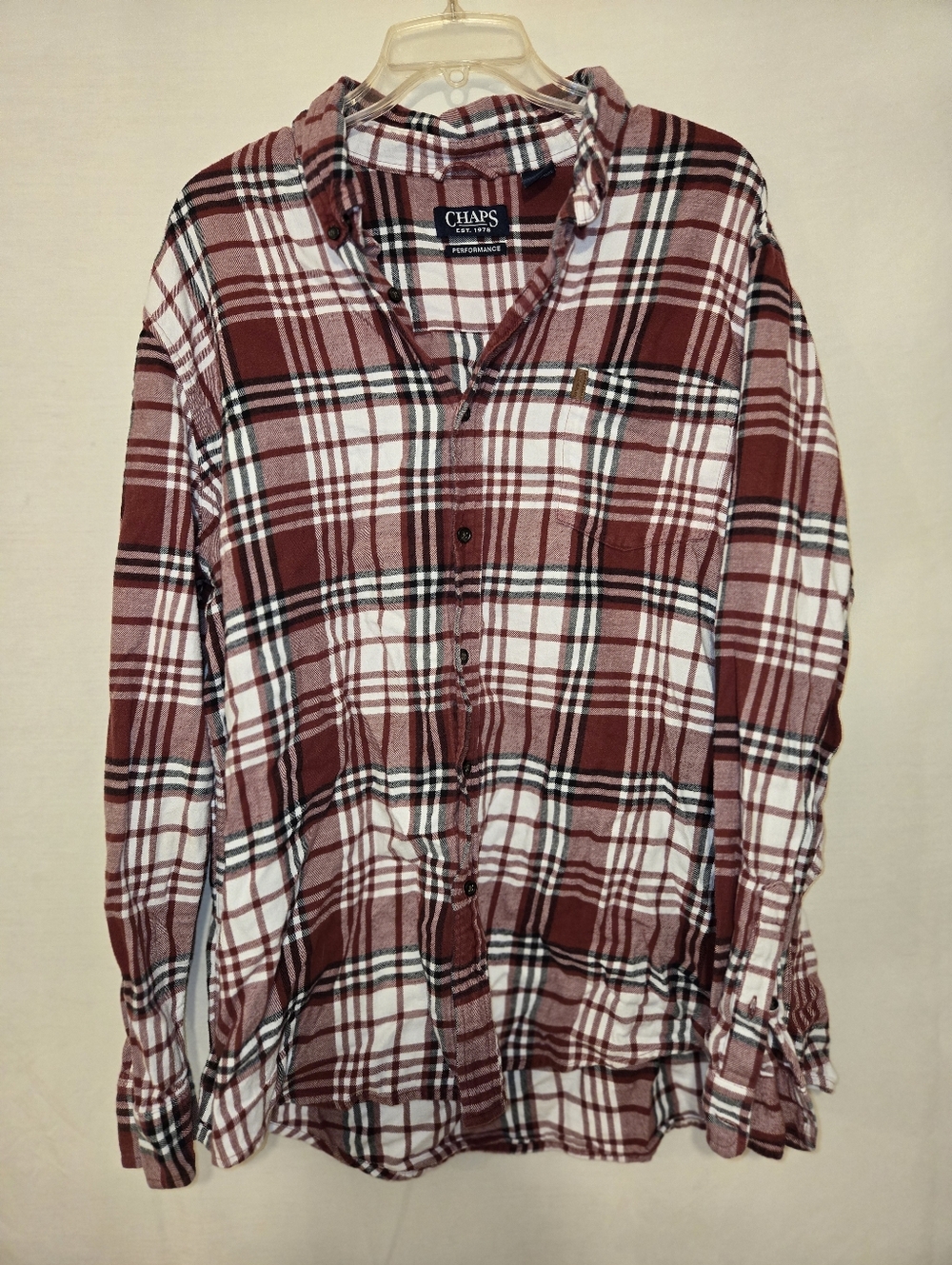 Chaps Performance Red Plaid Flannel Shirt Mens XXL  BIG Button Up Long Sleeve